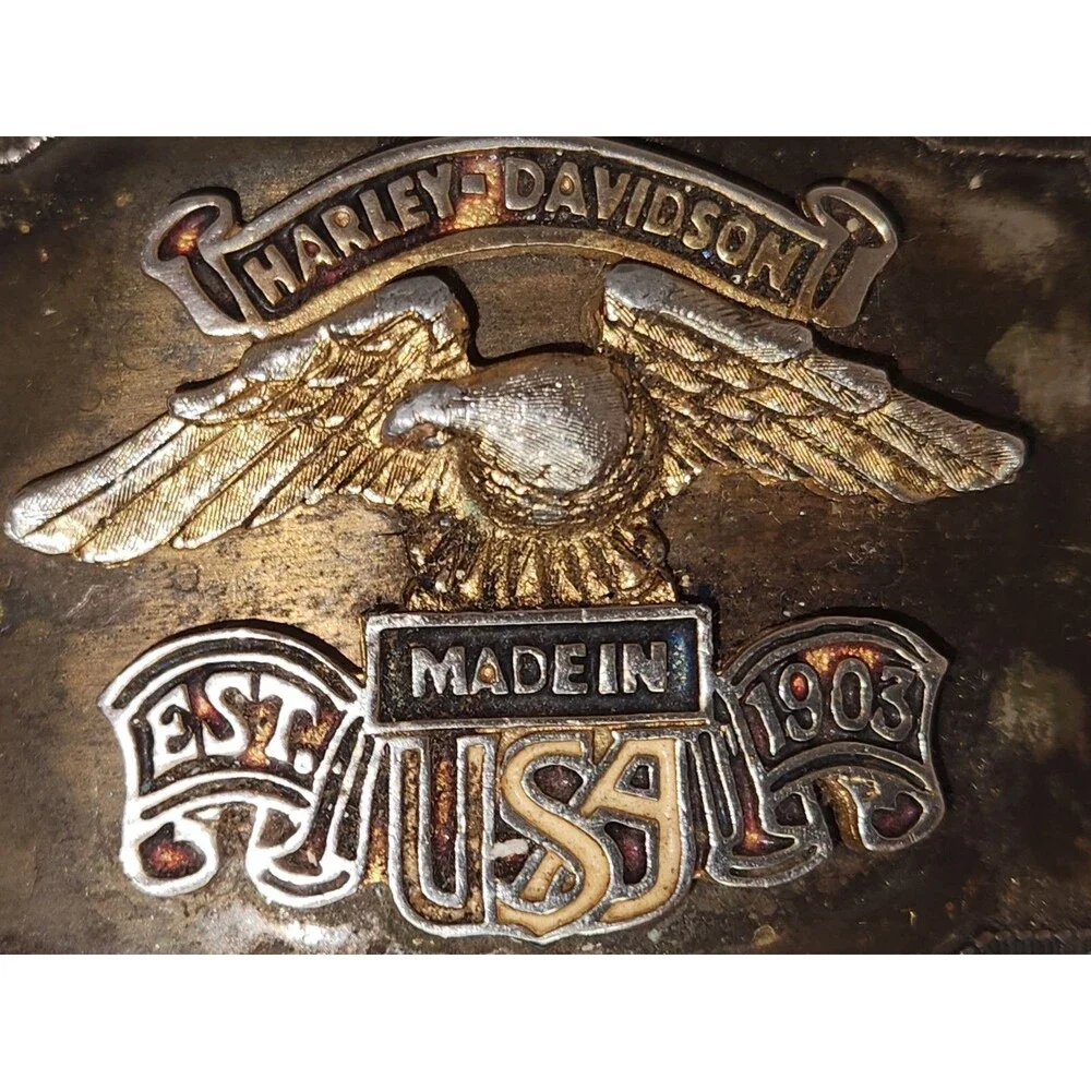 Vintage Harley Davidson Made in USA Eagle Est 1903 Brass Belt Buckle 1970's